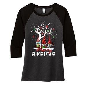 Cute Gnomes Merry Christmas Light Family  Women's Tri-Blend 3/4-Sleeve Raglan Shirt