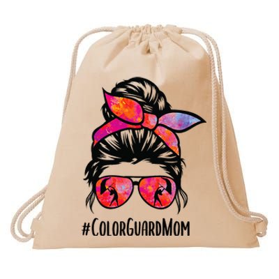 Color Guard Mom messy bun Marching Band School Mommy Mother Drawstring Bag