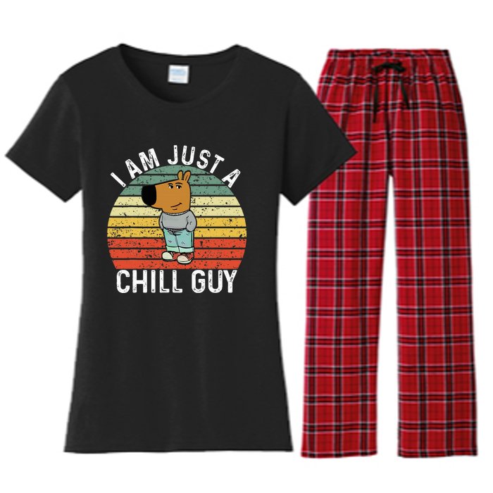 Chill Guy Meme Dog Cool Internet Statement Women's Flannel Pajama Set