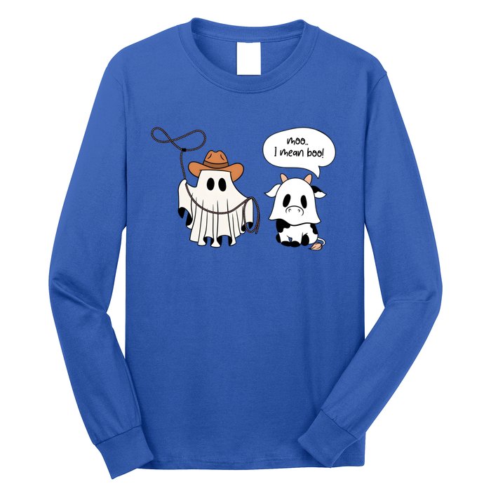 Cow Ghosts Moo I Mean Boo Cow Ghost Halloween Gift Long Sleeve Shirt