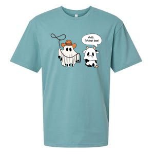 Cow Ghosts Moo I Mean Boo Cow Ghost Halloween Gift Sueded Cloud Jersey T-Shirt