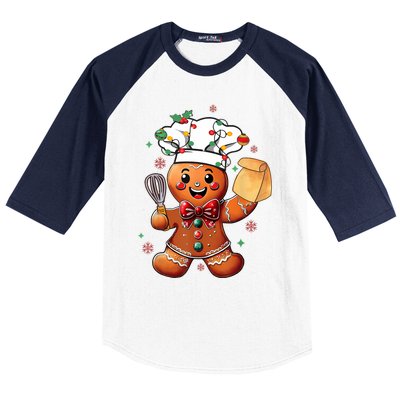 Cute Gingerbread Man Baker Funny Christmas Chef Bake Cookies Baseball Sleeve Shirt