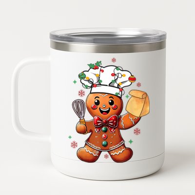 Cute Gingerbread Man Baker Funny Christmas Chef Bake Cookies 12 oz Stainless Steel Tumbler Cup