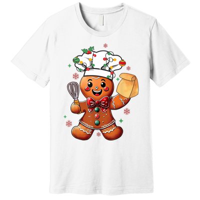 Cute Gingerbread Man Baker Funny Christmas Chef Bake Cookies Premium T-Shirt