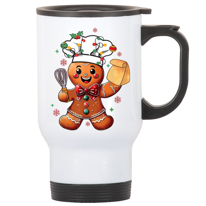 Cute Gingerbread Man Baker Funny Christmas Chef Bake Cookies Stainless Steel Travel Mug