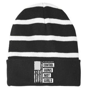 Control Guns Not Girl Voter Election Feminist Women Rights Striped Beanie with Solid Band