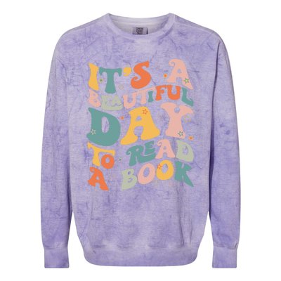 Cute Groovy National Read A Book Day Funny Book Lover Colorblast Crewneck Sweatshirt