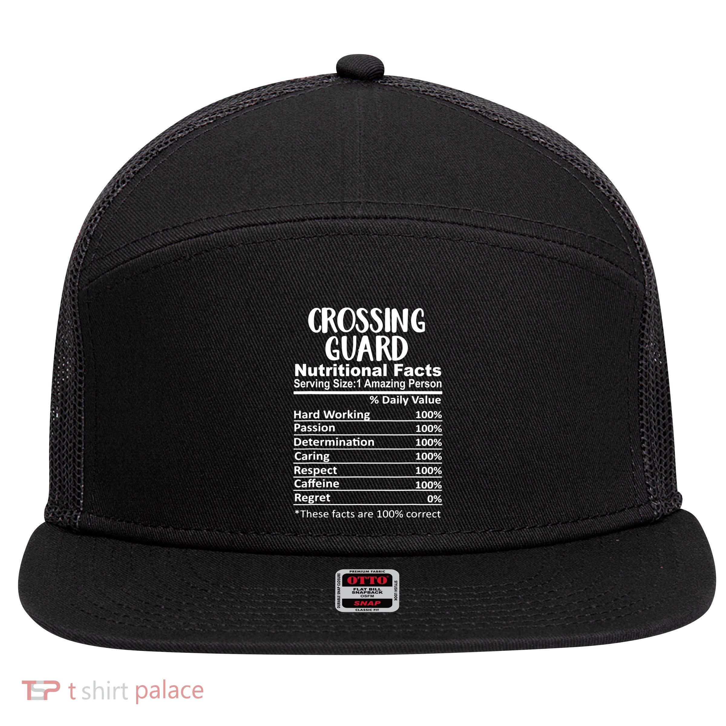 Crossing Guard Nutrition Facts Funny 7 Panel Mesh Trucker Snapback Hat