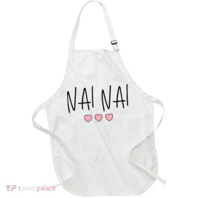 Chinese Grandma Nai Nai Grandmother Cute Pink Hearts Nai Nai Gift Full-Length Apron With Pockets