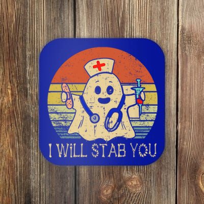 Cute Ghost Nurse I Will Stab You Halloween Spooky Season Gift Coaster