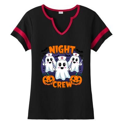 Cute Ghost Nurse Night Shift Crew Medical Humor Halloween Gift Ladies Halftime Notch Neck Tee