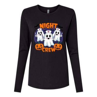 Cute Ghost Nurse Night Shift Crew Medical Humor Halloween Gift Womens Cotton Relaxed Long Sleeve T-Shirt