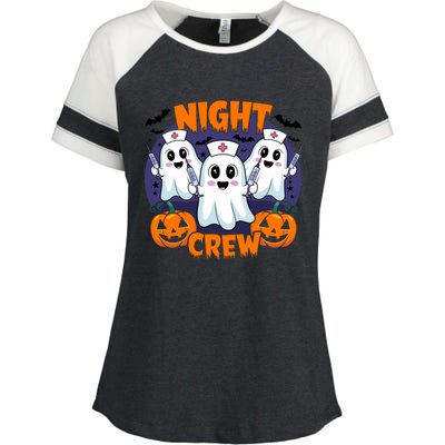 Cute Ghost Nurse Night Shift Crew Medical Humor Halloween Gift Enza Ladies Jersey Colorblock Tee