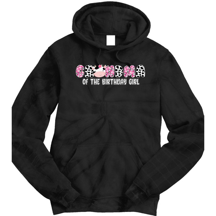 Cow Grandma Of The Birthday Cow Farm Birthday Family Tie Dye Hoodie