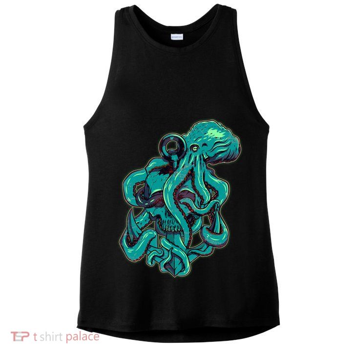 Cool Grunge Octopus Skull Ladies PosiCharge Tri-Blend Wicking Tank