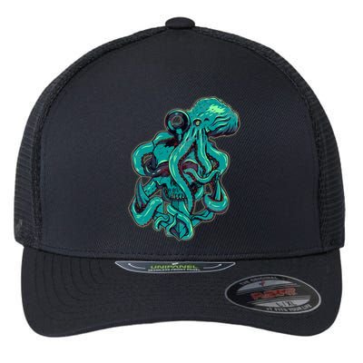 Cool Grunge Octopus Skull Flexfit Unipanel Trucker Cap