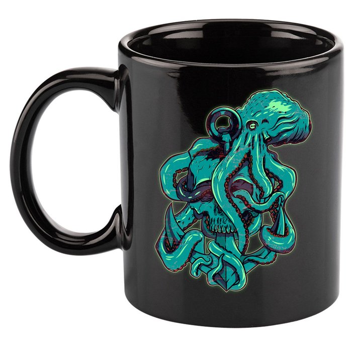 Cool Grunge Octopus Skull 11oz C Handle Ceramic Mug