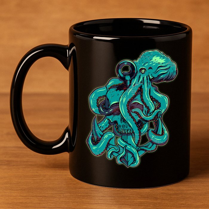 Cool Grunge Octopus Skull 11oz C Handle Ceramic Mug