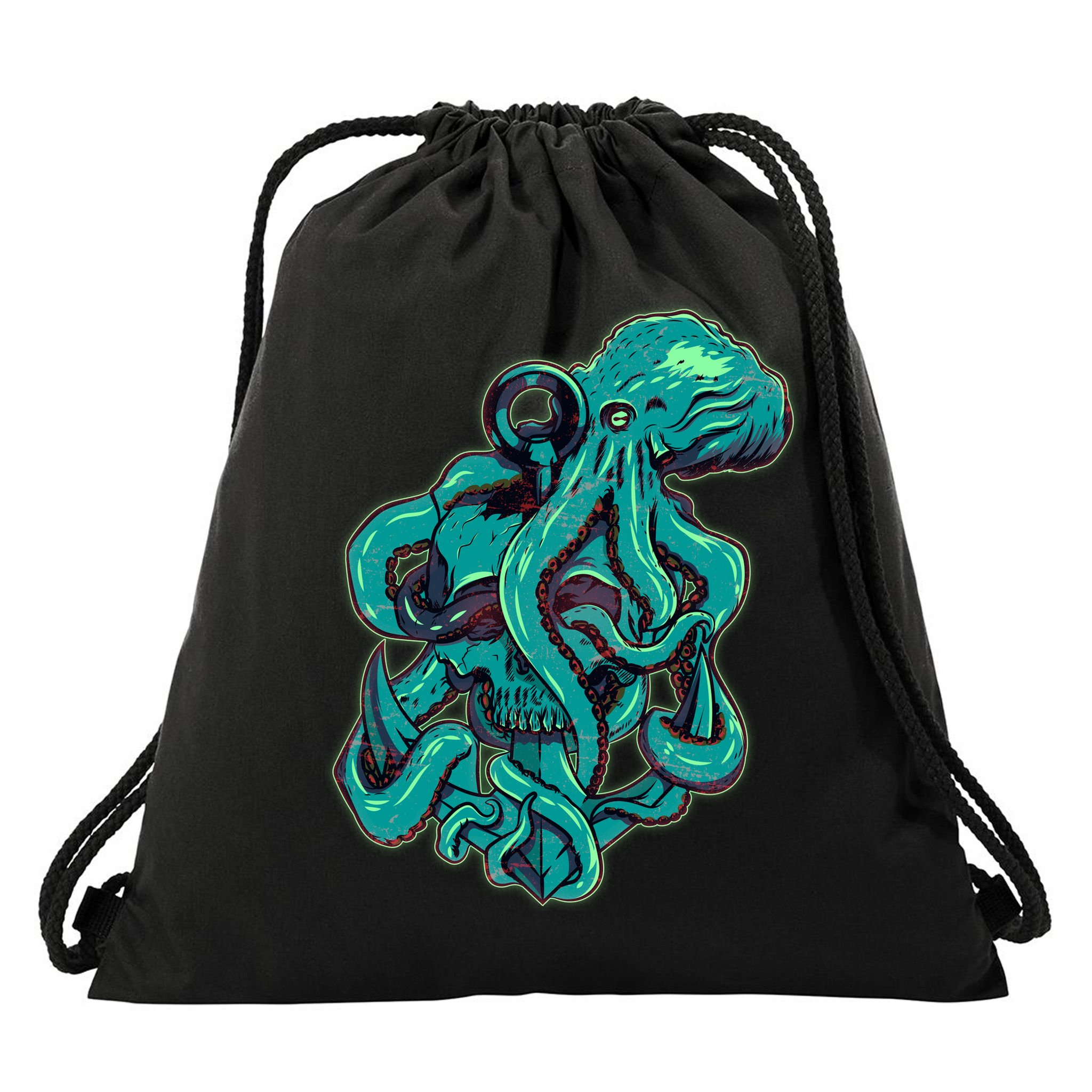 Cool Grunge Octopus Skull Drawstring Bag