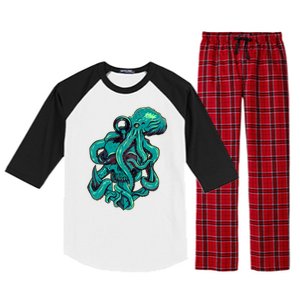 Cool Grunge Octopus Skull Raglan Sleeve Pajama Set