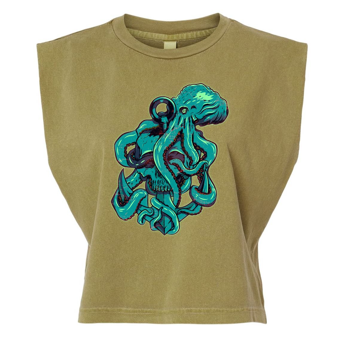 Cool Grunge Octopus Skull Garment-Dyed Women's Muscle Tee