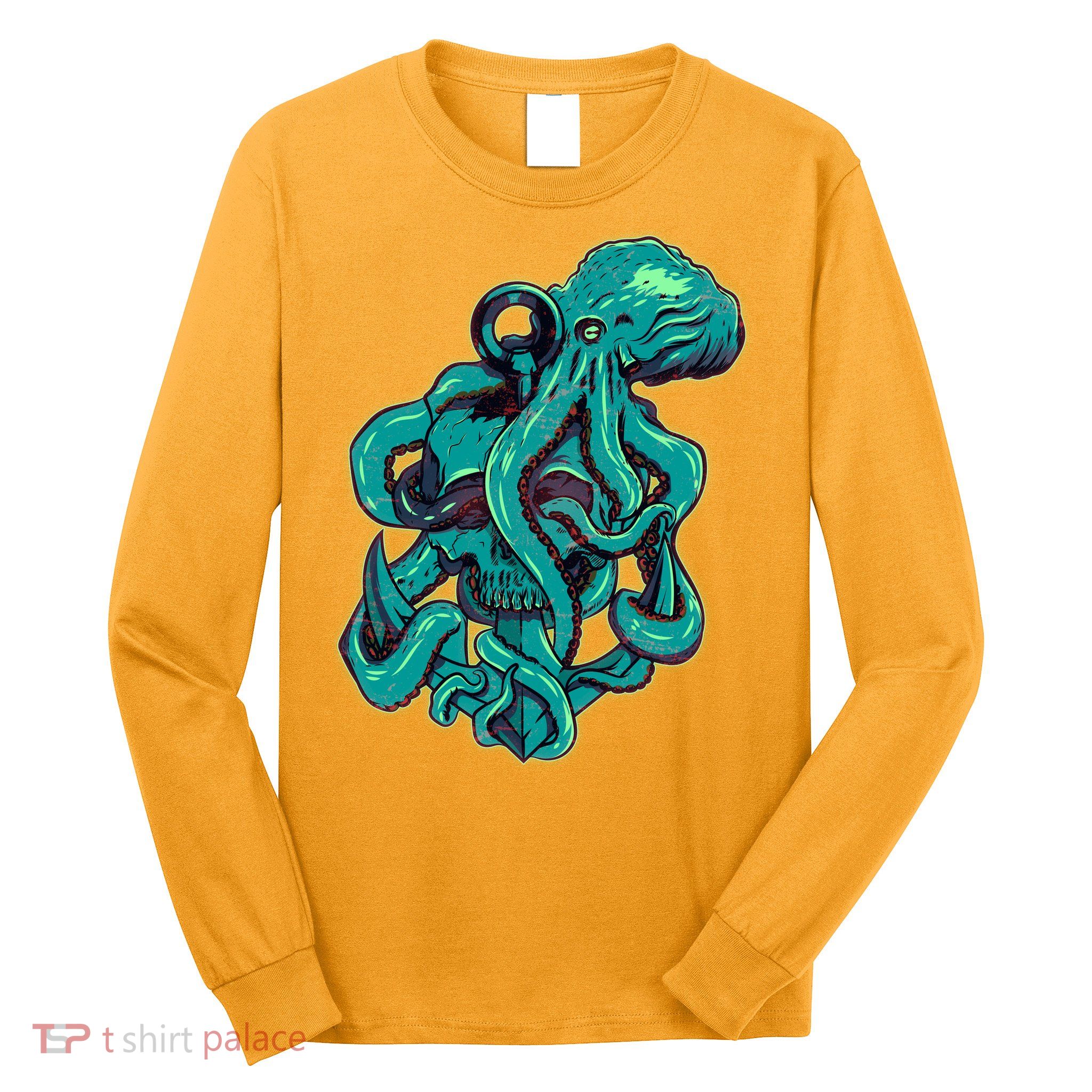 Cool Grunge Octopus Skull Long Sleeve Shirt