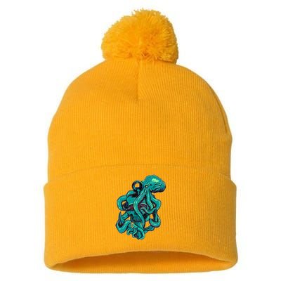 Cool Grunge Octopus Skull Pom Pom 12in Knit Beanie