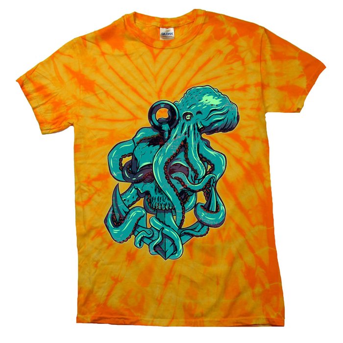Cool Grunge Octopus Skull Tie-Dye T-Shirt