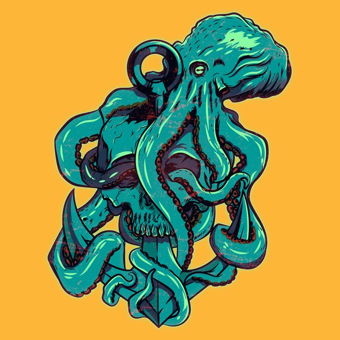 Cool Grunge Octopus Skull Tie-Dye T-Shirt