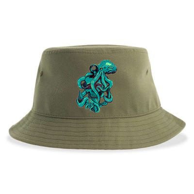 Cool Grunge Octopus Skull Sustainable Bucket Hat