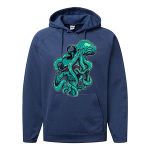 Cool Grunge Octopus Skull Performance Fleece Hoodie