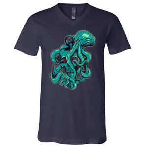 Cool Grunge Octopus Skull V-Neck T-Shirt