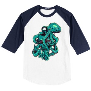 Cool Grunge Octopus Skull Baseball Sleeve Shirt