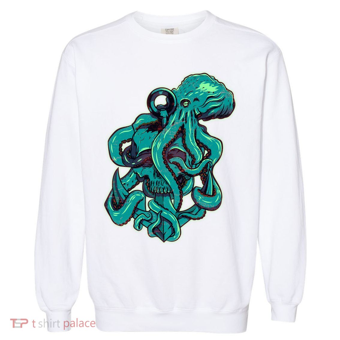 Cool Grunge Octopus Skull Garment-Dyed Sweatshirt