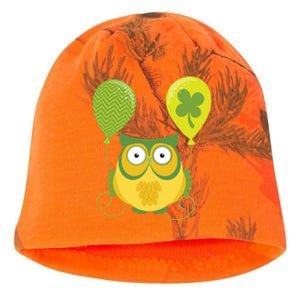 Cute Green Owl With Balloons Happy St. Patrick's Day Kati - Camo Knit Beanie