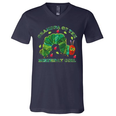 Cute Grandpa Of The Birthday Girl Hungry Caterpillar V-Neck T-Shirt