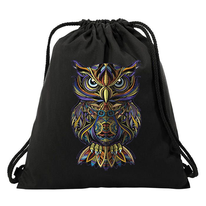 Cool Geometric Owl Unique Avian Architecture Owl Art Drawstring Bag