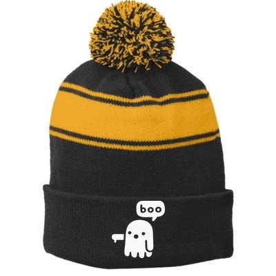 Chunky Ghost Of Disapproval Boo Halloween Stripe Pom Pom Beanie