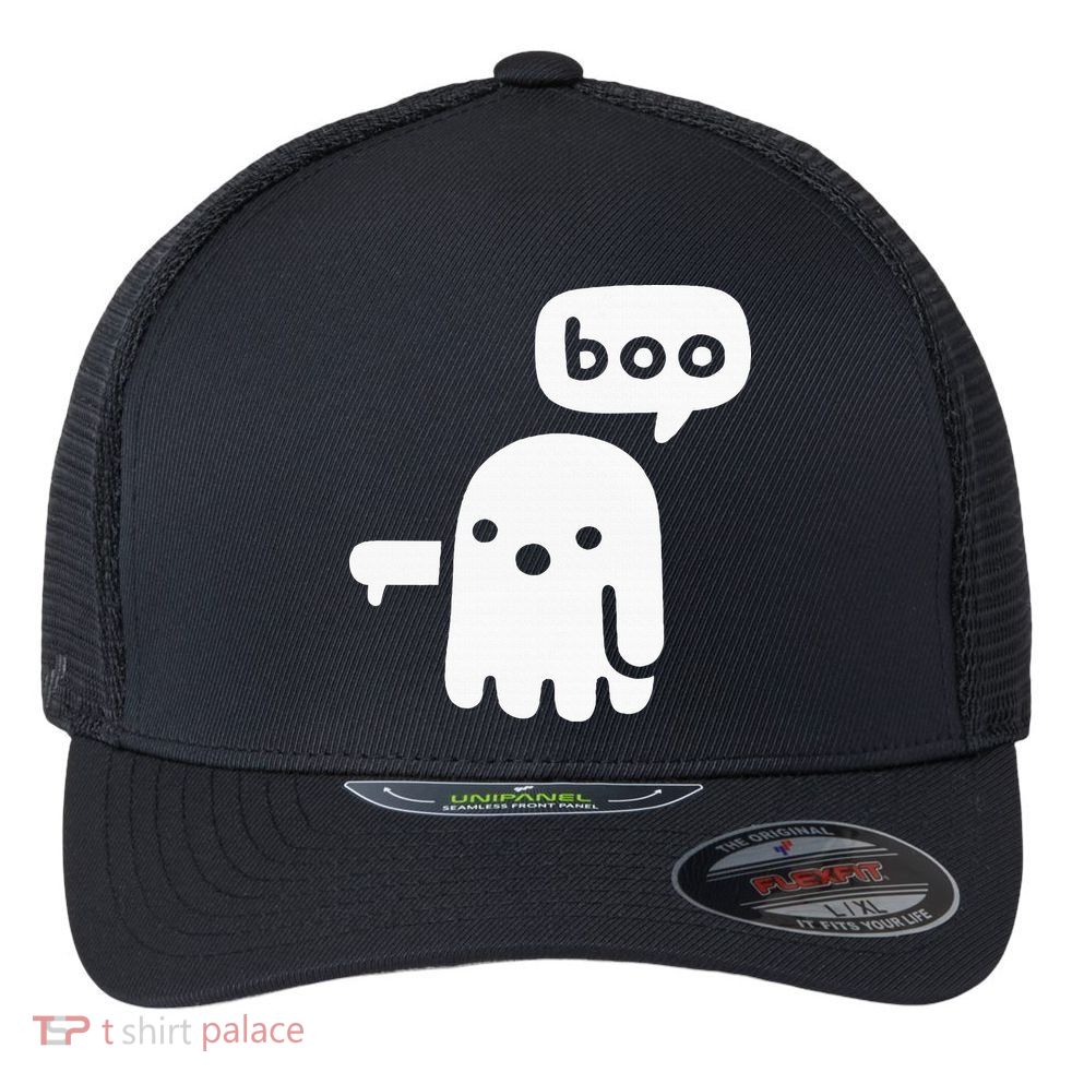 Chunky Ghost Of Disapproval Boo Halloween Flexfit Unipanel Trucker Cap
