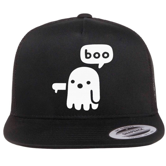 Chunky Ghost Of Disapproval Boo Halloween Flat Bill Trucker Hat