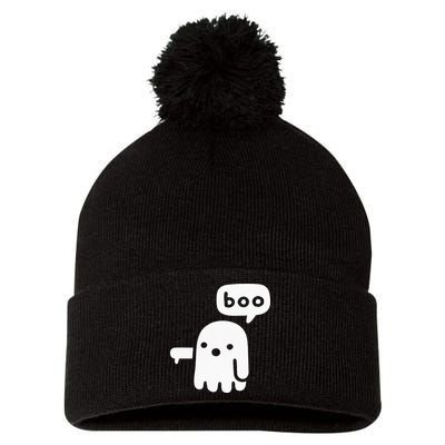 Chunky Ghost Of Disapproval Boo Halloween Pom Pom 12in Knit Beanie