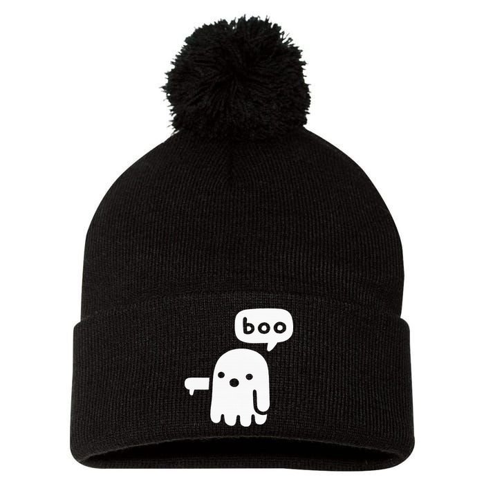 Chunky Ghost Of Disapproval Boo Halloween Pom Pom 12in Knit Beanie