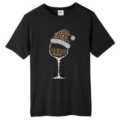 Christmas Glass Of Leopard Wine Buffalo Plaid Santa Hat Gift Tall Fusion ChromaSoft Performance T-Shirt