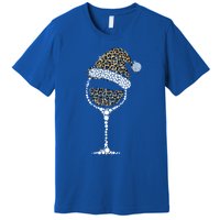 Christmas Glass Of Leopard Wine Buffalo Plaid Santa Hat Gift Premium T-Shirt