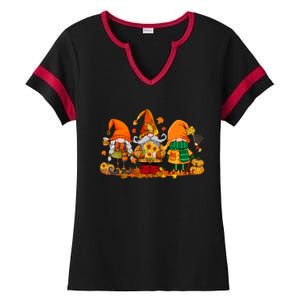 Cute Gnomes Pumpkin Fall Season Autumn Happy Thanksgiving Great Gift Ladies Halftime Notch Neck Tee