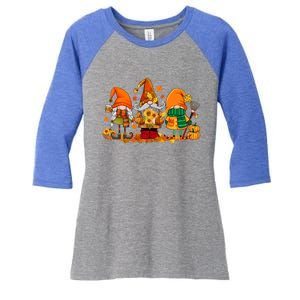 Cute Gnomes Pumpkin Fall Season Autumn Happy Thanksgiving Great Gift Women's Tri-Blend 3/4-Sleeve Raglan Shirt