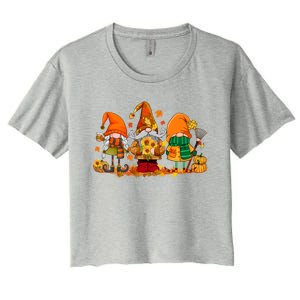 Cute Gnomes Pumpkin Fall Season Autumn Happy Thanksgiving Great Gift Women's Crop Top Tee