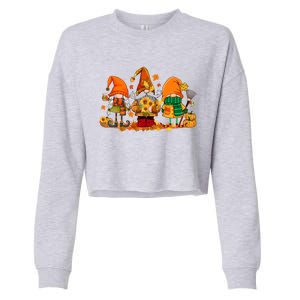 Cute Gnomes Pumpkin Fall Season Autumn Happy Thanksgiving Great Gift Cropped Pullover Crew