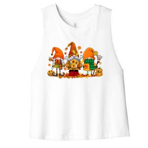 Cute Gnomes Pumpkin Fall Season Autumn Happy Thanksgiving Great Gift Women's Racerback Cropped Tank