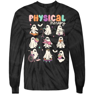 Cute Ghost Physical Therapy Pt Physical Therapist Halloween Tie-Dye Long Sleeve Shirt